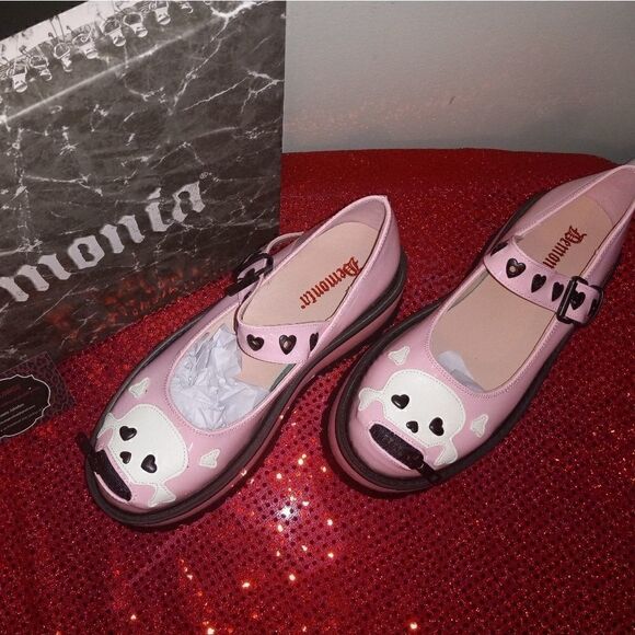 Demonia Patent Leather Candy Holographic Skull Maryjanes - Picture 2 of 7